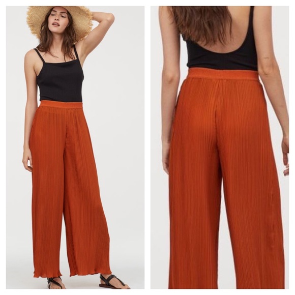 H&M Pants - H&M Wide Leg Pleated Orange Pants Sz Small NWT